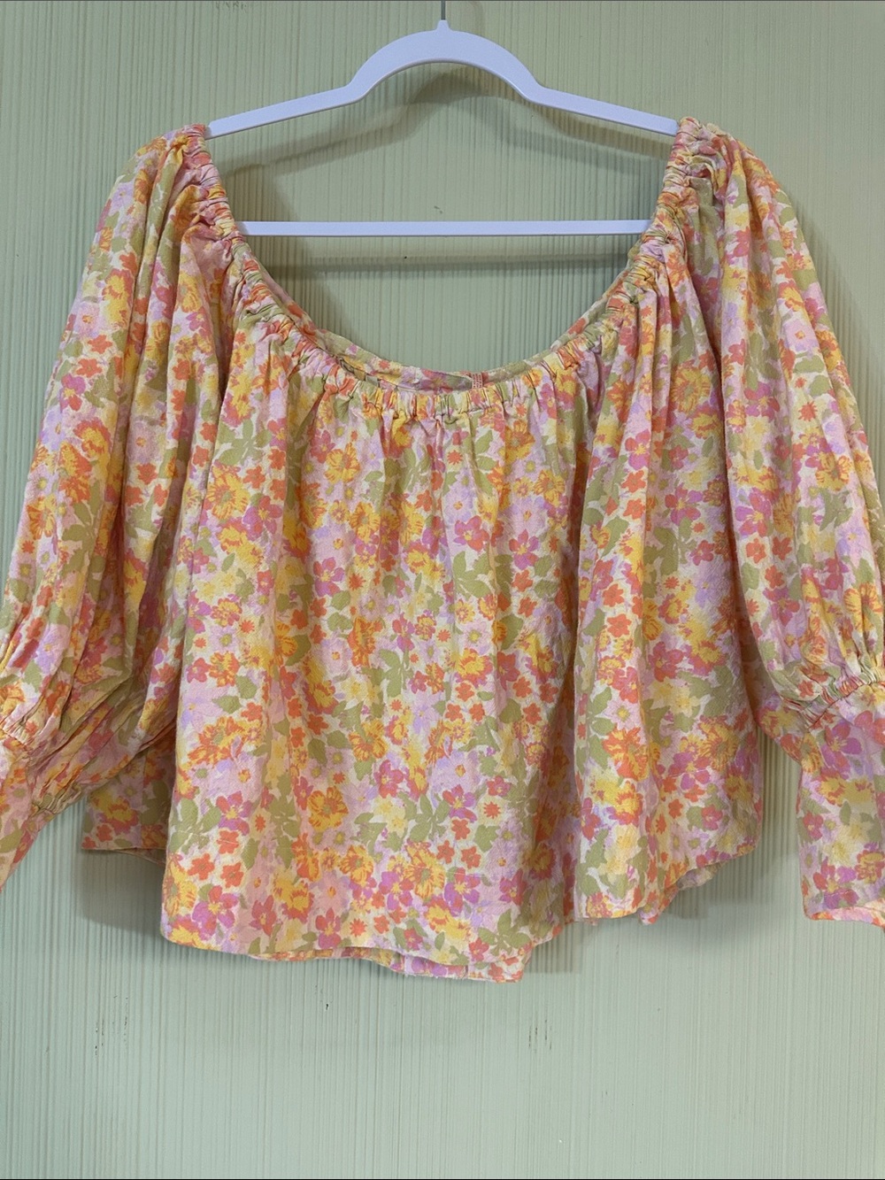 BWT Free People Women's Floral Off-Shoulder Button Front Top - Pink & Yellow - Picture 9 of 11